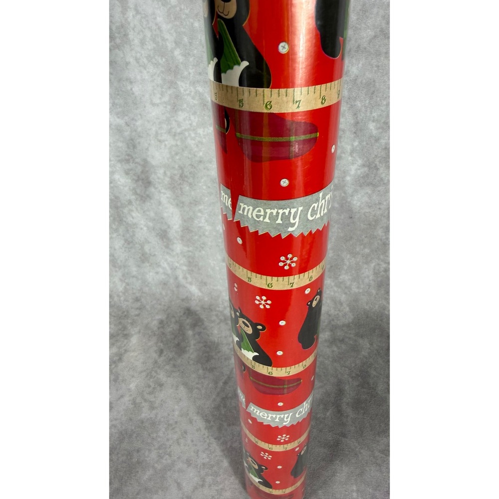 Vtg 90s Bear Christmas Wrapping Paper Roll 60 Sq Ft Heavyweight w Tools NOS NEW - Picture 6 of 7